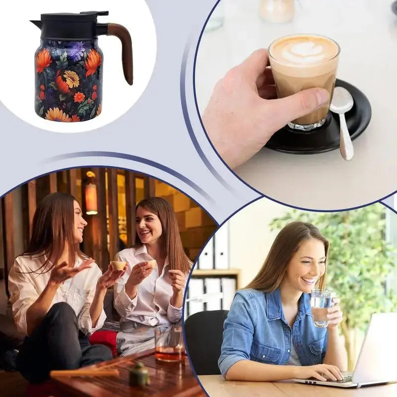 BowLift | Floral Stainless Steel Teapot with Strainer - 1000ml Vintage Elegance