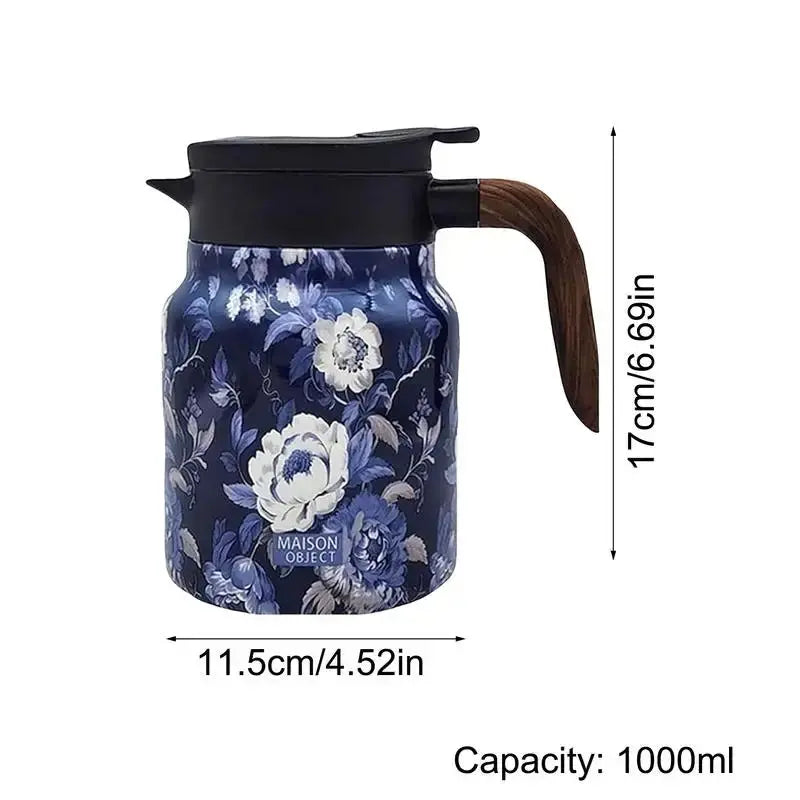 BowLift | Floral Stainless Steel Teapot with Strainer - 1000ml Vintage Elegance