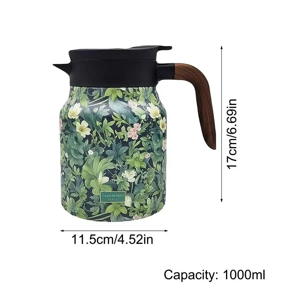 BowLift | Floral Stainless Steel Teapot with Strainer - 1000ml Vintage Elegance