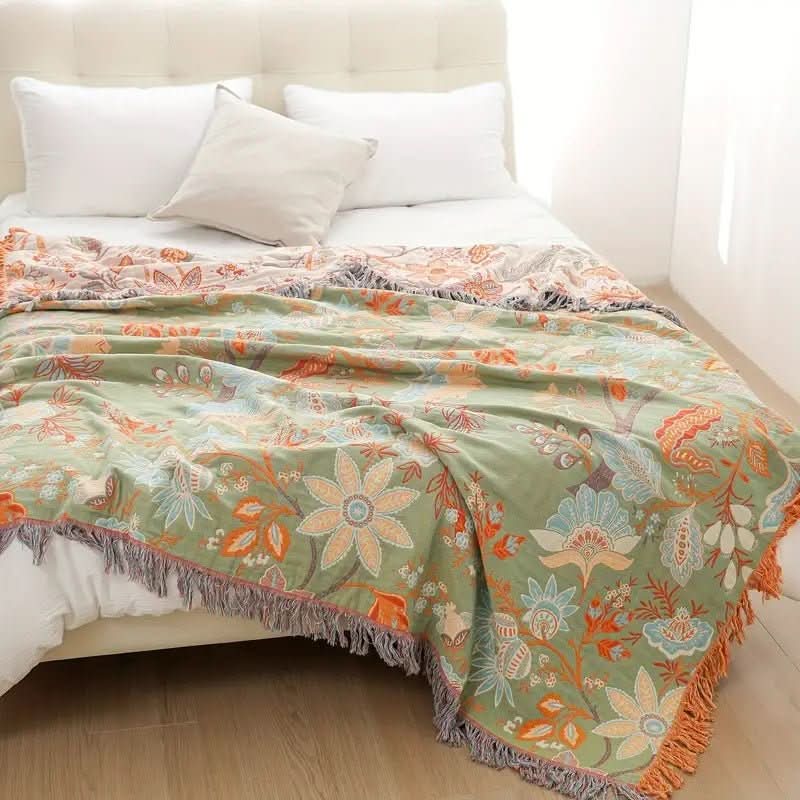 BowLift | Cotton Throw Blanket with Floral Boho Pattern