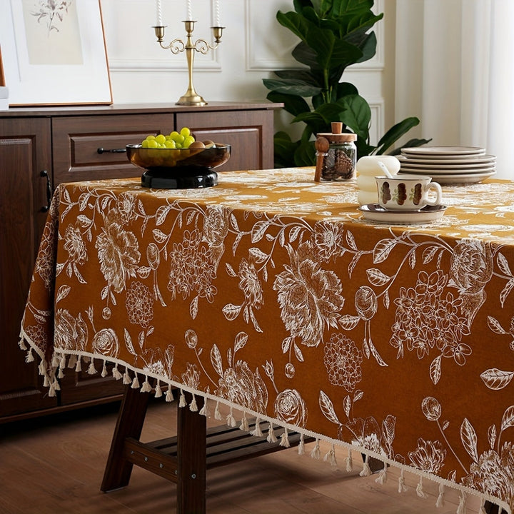 BowLift | Peacock Blossom Boho Floral Tablecloth with Tassel