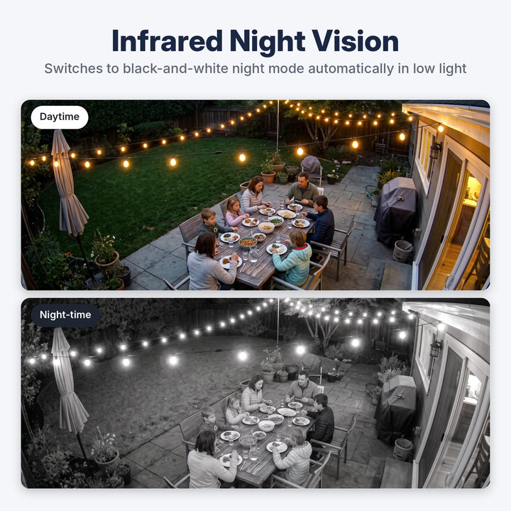Daytime and infrared night-time view of a garden patio