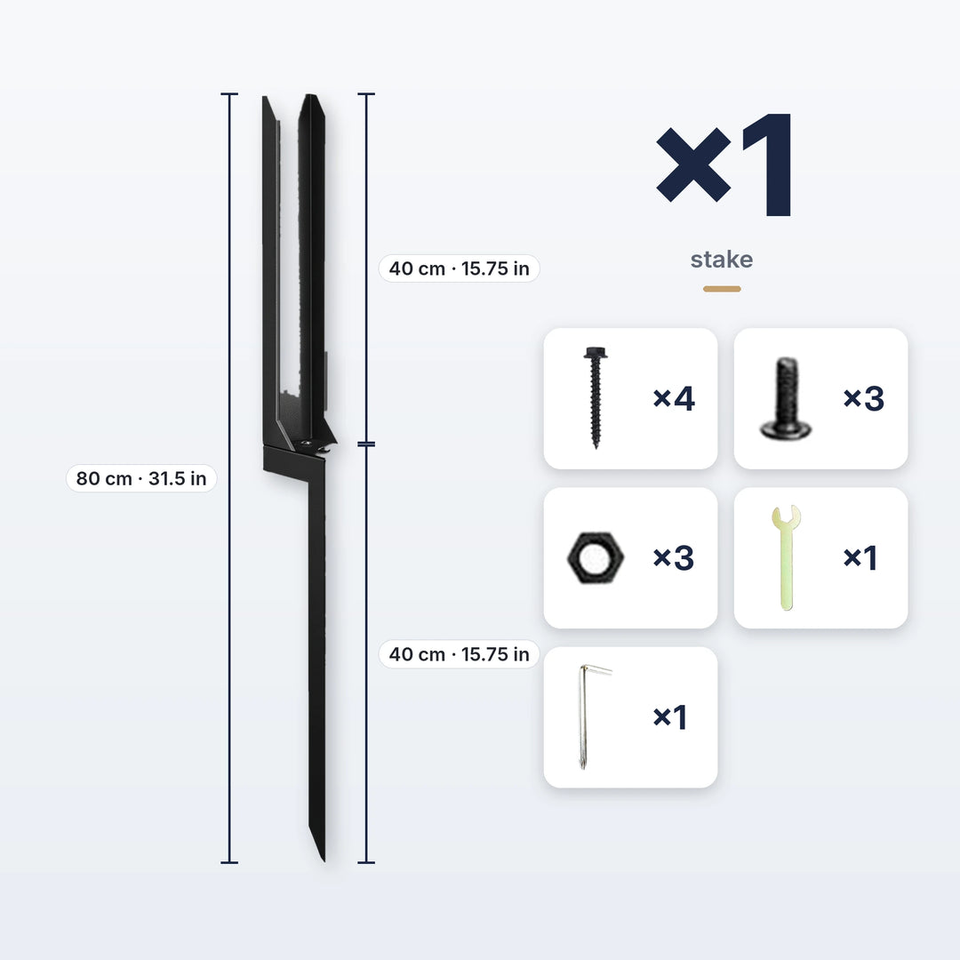 Detachable fence post repair stake, single pack with screws, bolts, nuts, wrench and screwdriver