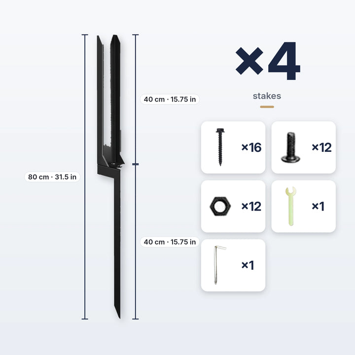 Detachable fence post repair stakes, set of 4 with hardware