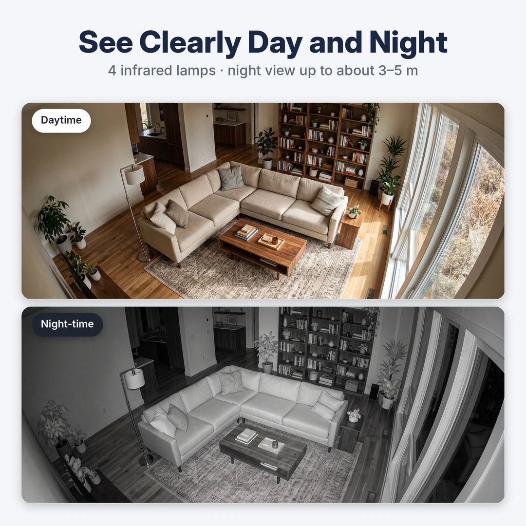 Living room in daytime and infrared night-time view