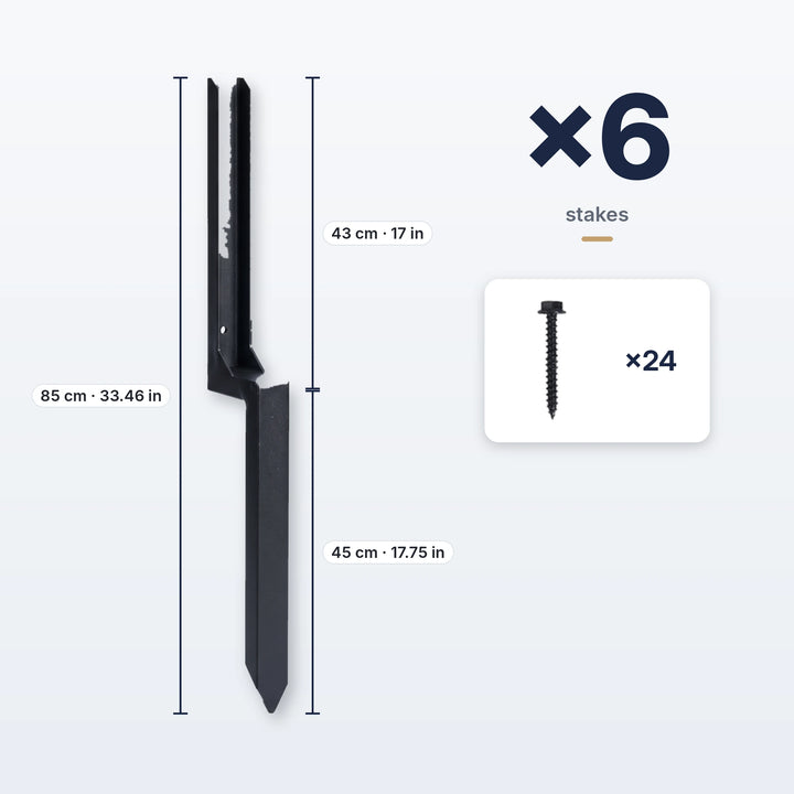 One-piece fence post repair stakes, set of 6 with 24 screws