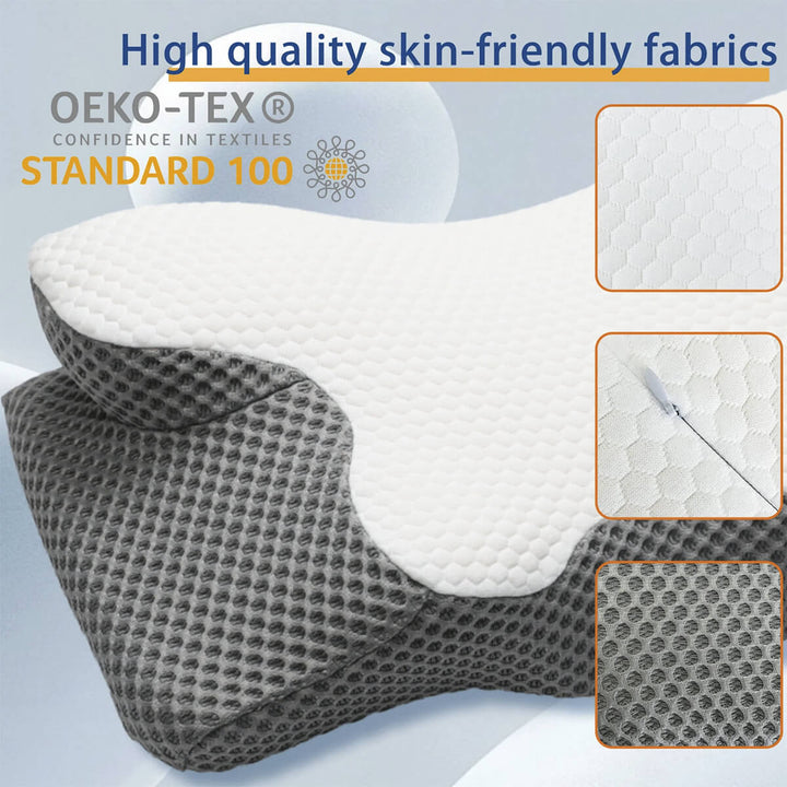 BowLift | Cervical Memory Foam Pillow | Orthopaedic Contour Design with Cooling Cover for Back, Side & Stomach sleepers |  Pillows for back Sleepers