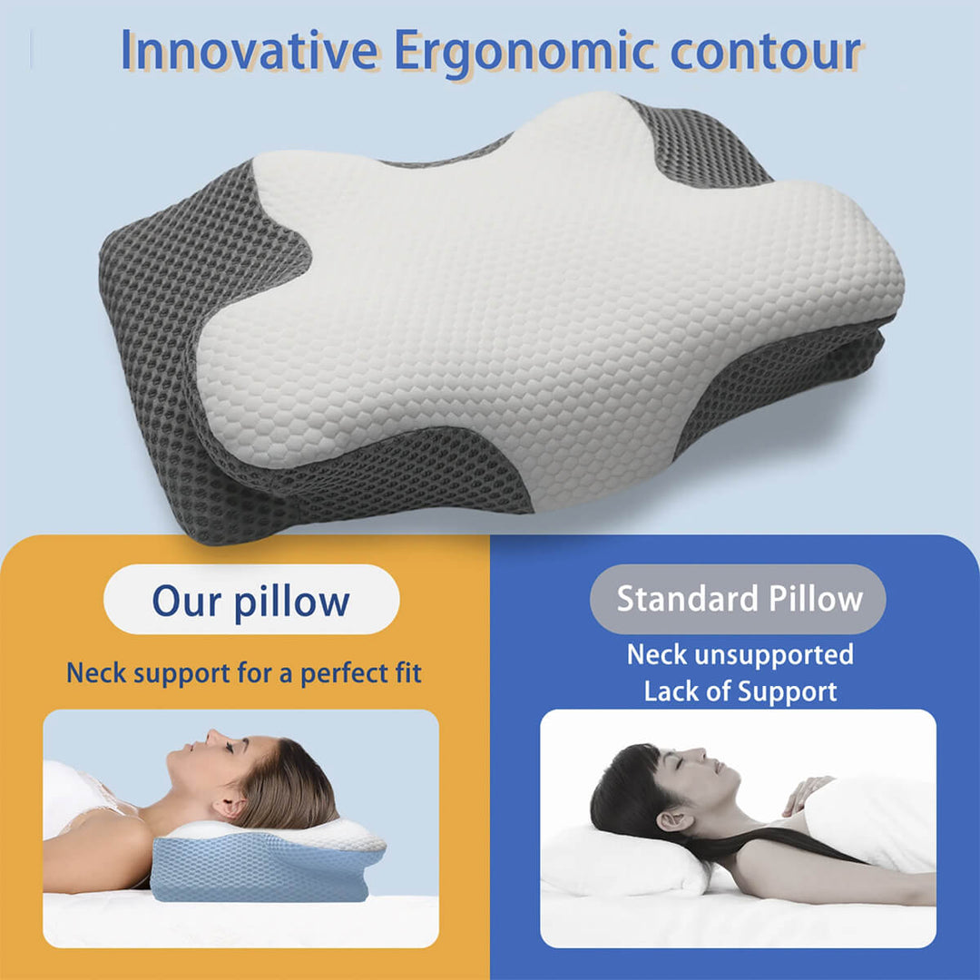 BowLift | Cervical Memory Foam Pillow | Orthopaedic Contour Design with Cooling Cover for Back, Side & Stomach sleepers |  Pillows for back Sleepers