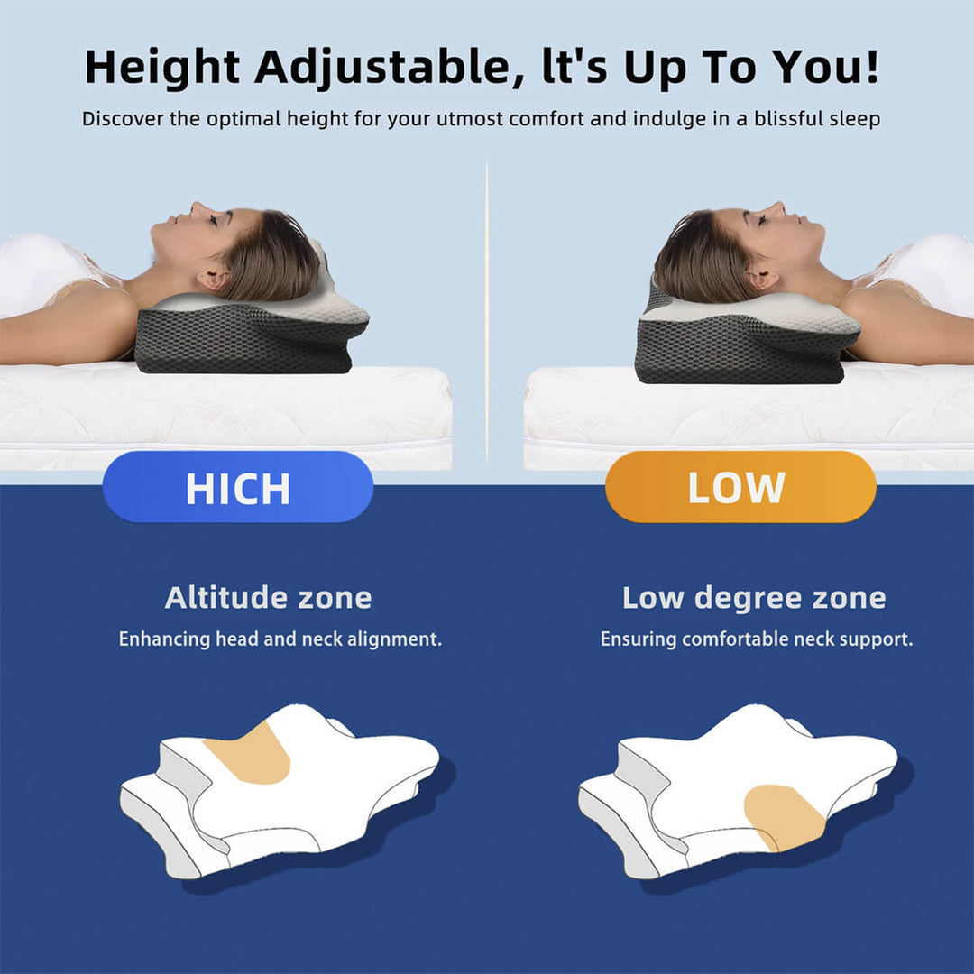 BowLift | Cervical Memory Foam Pillow | Orthopaedic Contour Design with Cooling Cover for Back, Side & Stomach sleepers |  Pillows for back Sleepers