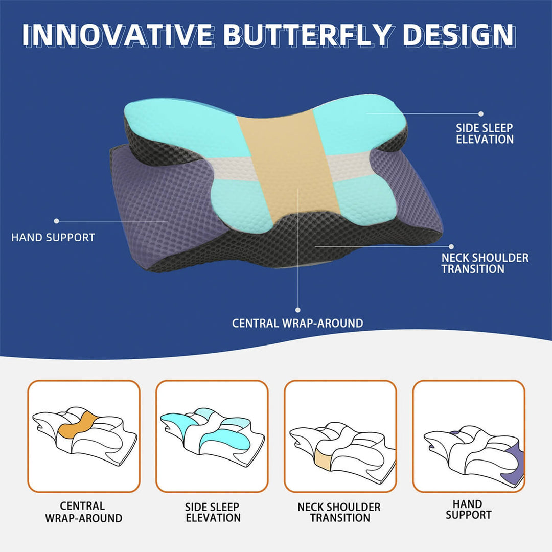 BowLift | Cervical Memory Foam Pillow | Orthopaedic Contour Design with Cooling Cover for Back, Side & Stomach sleepers |  Pillows for back Sleepers