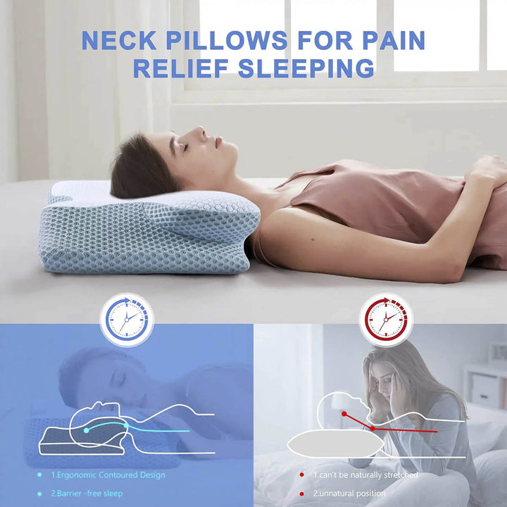 BowLift | Cervical Memory Foam Pillow | Orthopaedic Contour Design with Cooling Cover for Back, Side & Stomach sleepers |  Pillows for back Sleepers