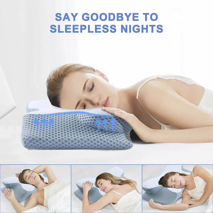 BowLift | Cervical Memory Foam Pillow | Orthopaedic Contour Design with Cooling Cover for Back, Side & Stomach sleepers |  Pillows for back Sleepers
