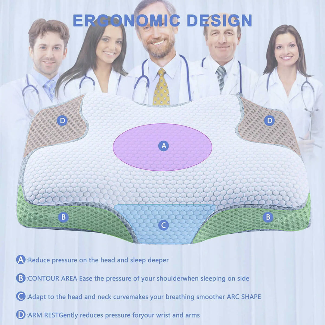 BowLift | Cervical Memory Foam Pillow | Orthopaedic Contour Design with Cooling Cover for Back, Side & Stomach sleepers |  Pillows for back Sleepers