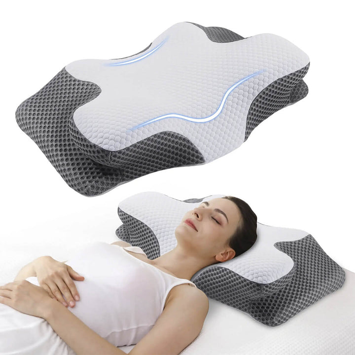 BowLift | Cervical Memory Foam Pillow | Orthopaedic Contour Design with Cooling Cover for Back, Side & Stomach sleepers |  Pillows for back Sleepers