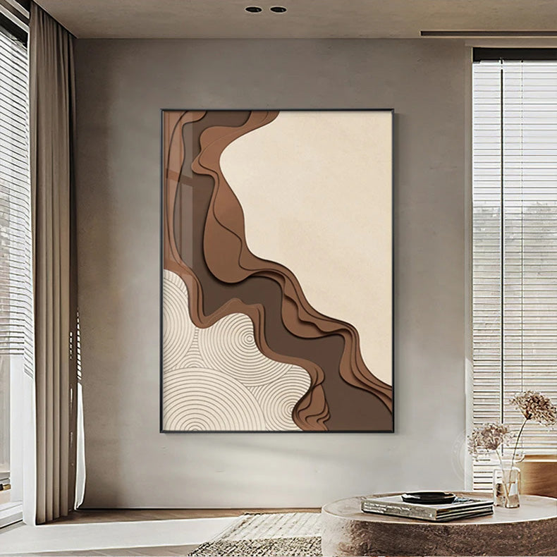 Brown Beige Abstract Flowing Contours Minimalist Wall Art Fine Art Canvas Prints Pictures For Modern Apartment Living Room Art For Contemporary Interiors | Bowlift