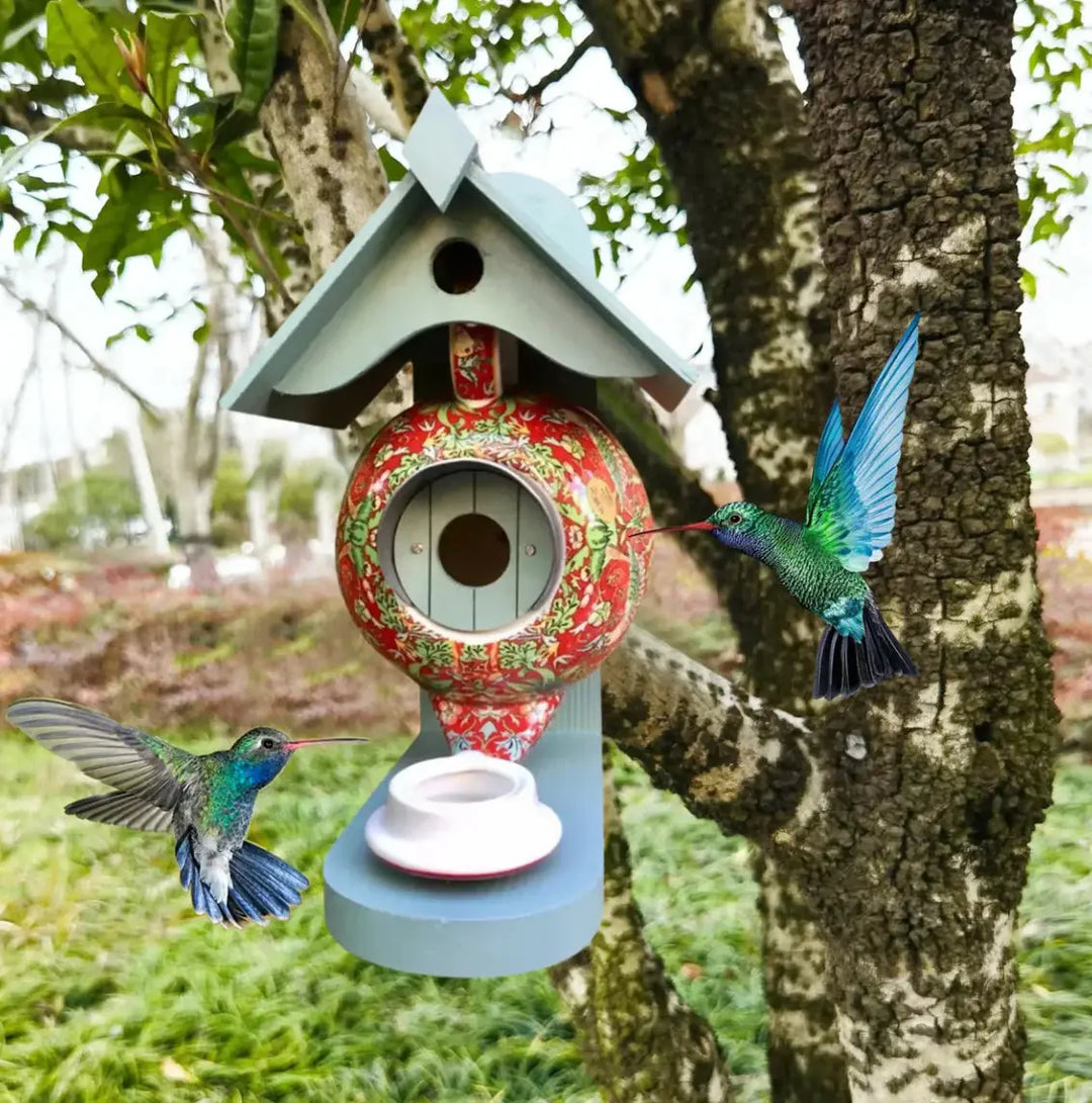 BowLift | Teapot Birdhouse | Hand-Painted Resin | Weather-Resistant Outdoor Garden Decoration