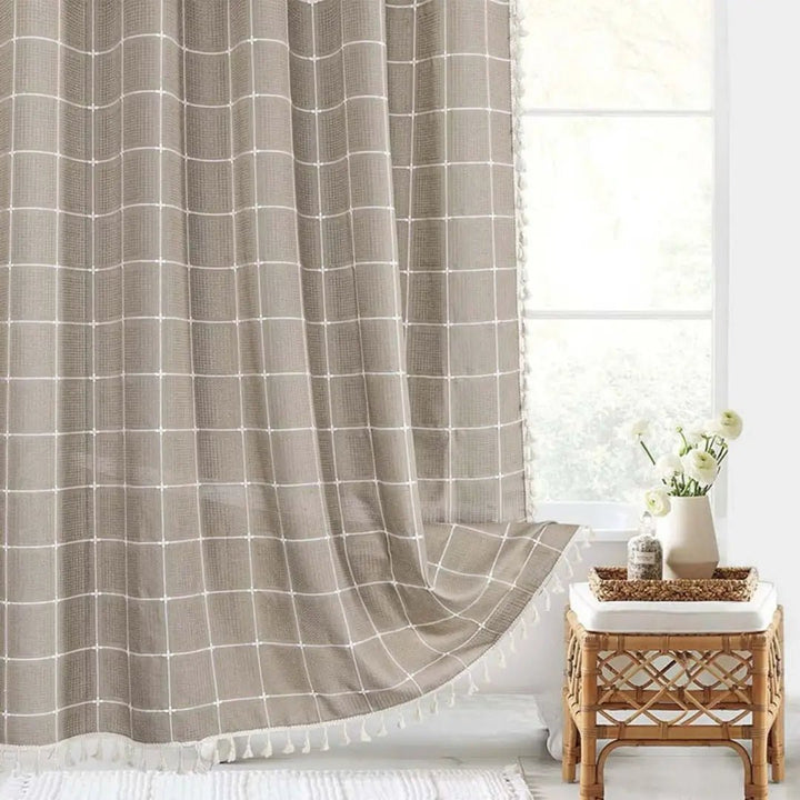 BowLift | Bohemian linen shower curtain with tassels & waterproof design