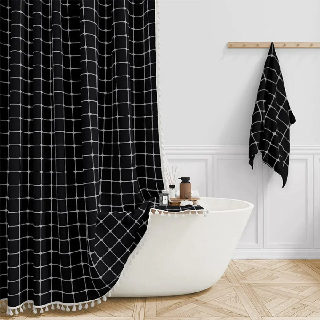 BowLift | Bohemian linen shower curtain with tassels & waterproof design