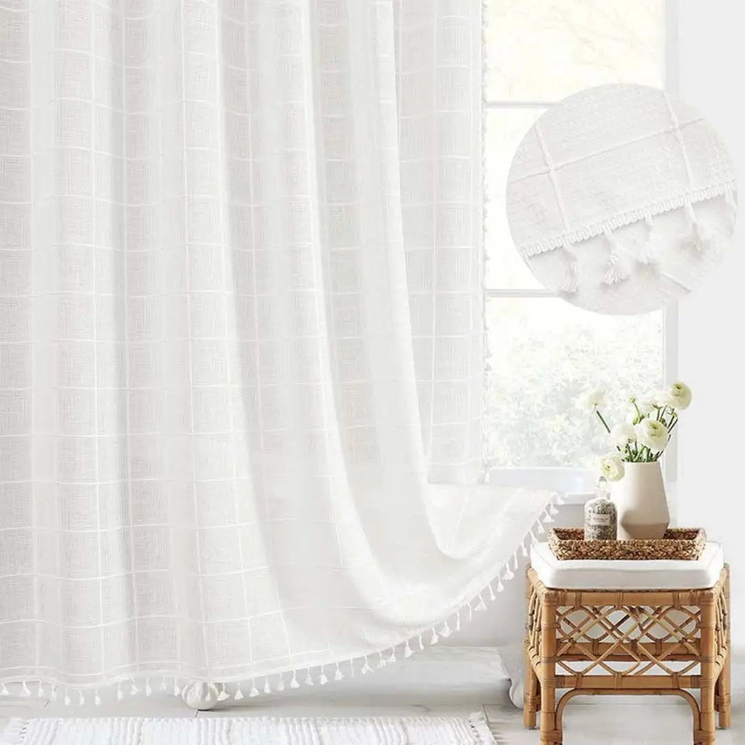 BowLift | Boho-Linen Shower Curtain with Tassels