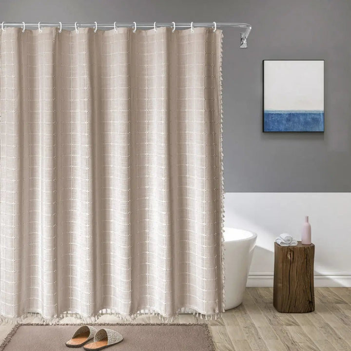 BowLift | Bohemian linen shower curtain with tassels & waterproof design