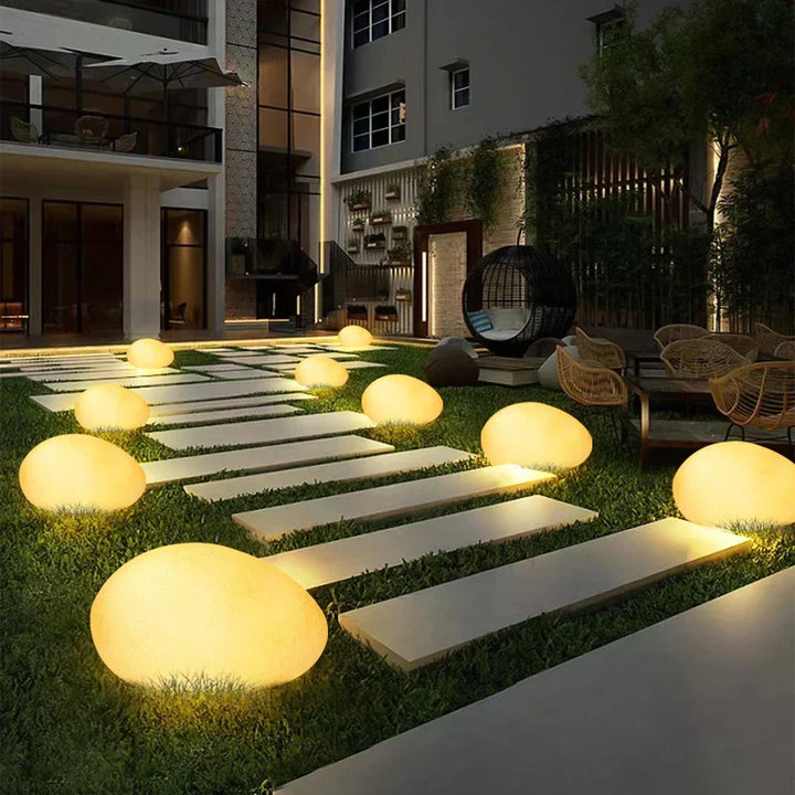 BowLift | Cobblestone LED Garden Light Fixture - Solar-Powered Outdoor Lighting for Pathways & Landscapes