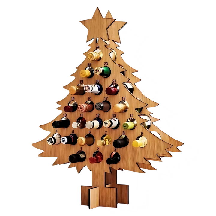 BowLift | Wooden Advent Calendar | Christmas Tree Shape & Refillable | For Beer, Wine & Mini Bottles | Reusable