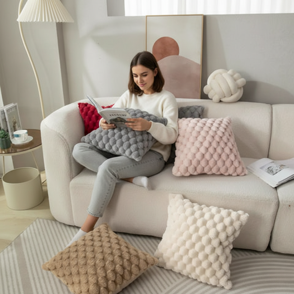 BowLift | Cushion cover made of cotton blend with fluffy 3D feel