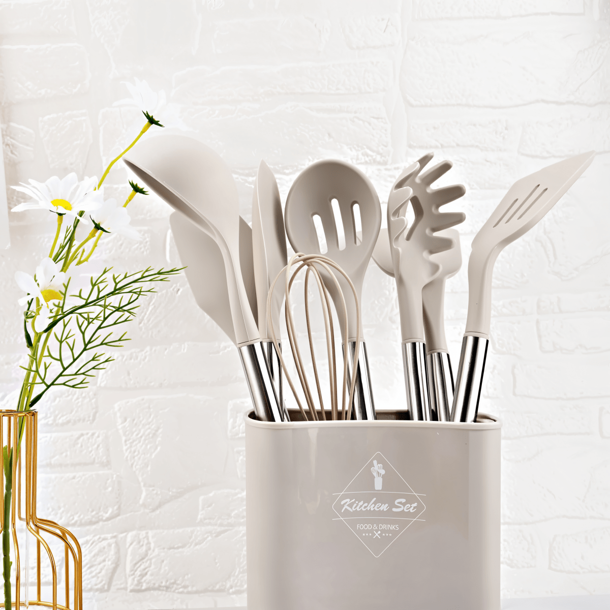 BowLift | 12-piece silicone kitchen utensils set with stainless steel handles