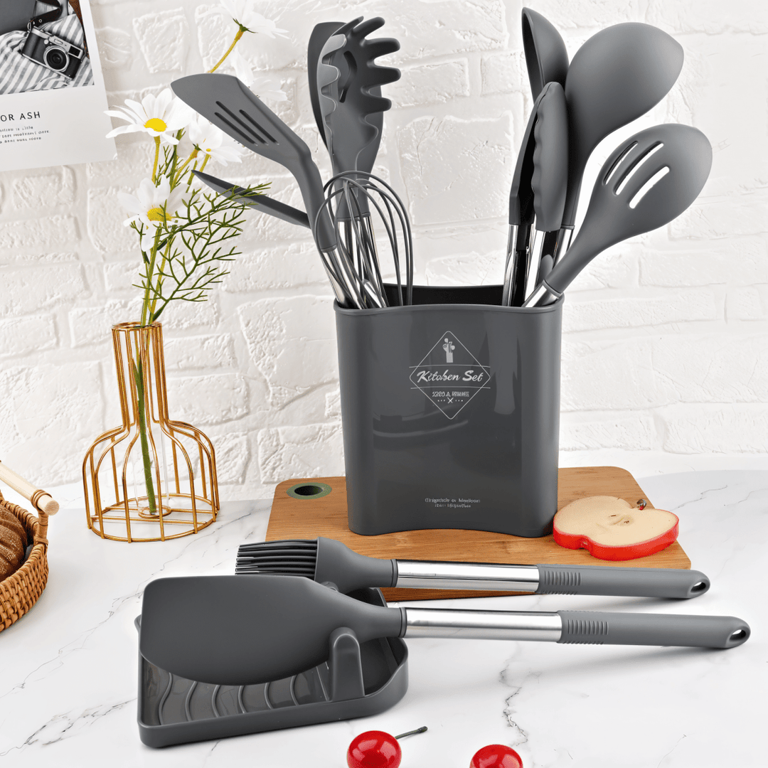 BowLift | 12-piece silicone kitchen utensil set with stainless steel handles for effortless cooking