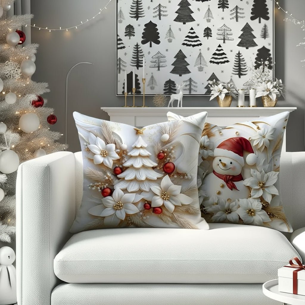 BowLift | Set von 4 Weihnachts-velours Kissenbezügen mit einzigartigen festlichen Designs