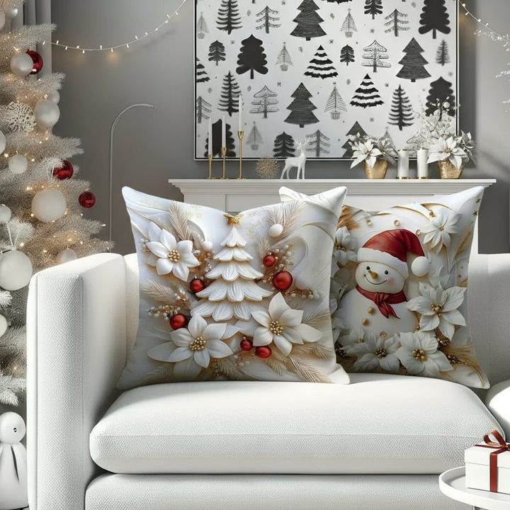 BowLift | Set von 4 Weihnachts-velours Kissenbezügen mit einzigartigen festlichen Designs