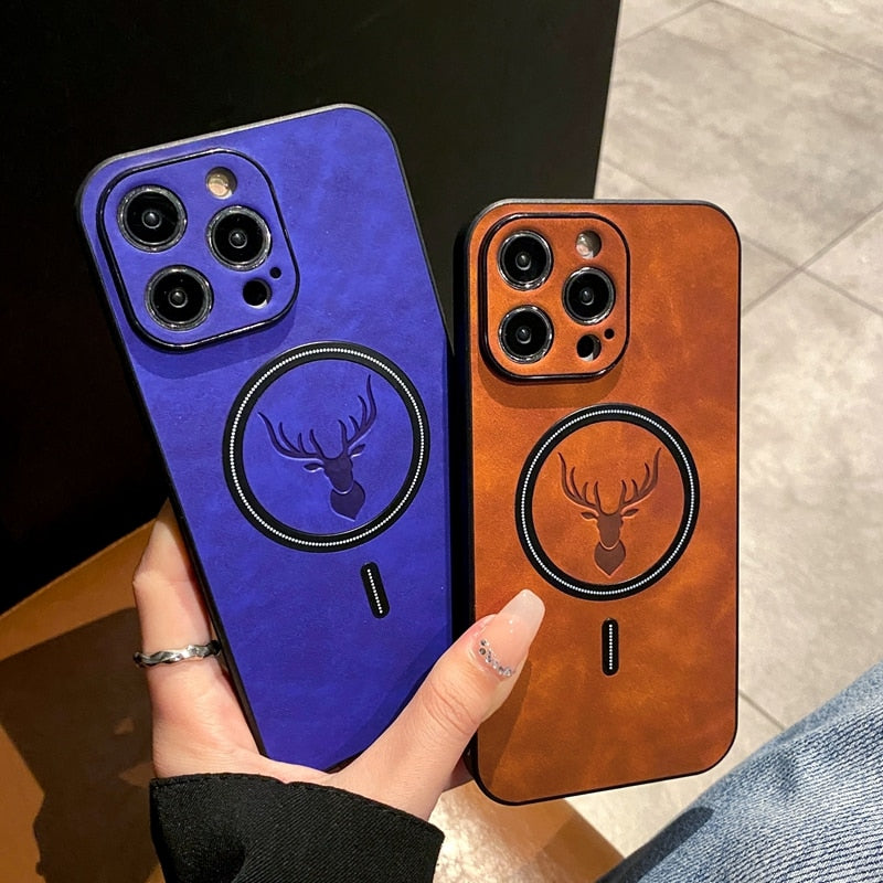 BowLift | Luxury Deer Leather Apple iPhone Case | Magnetic Phone Case, Wireless Case, MagSafe, Wireless Charging, Protective Case, Cover for iPhone 15, 14, 13 Pro Max Plus