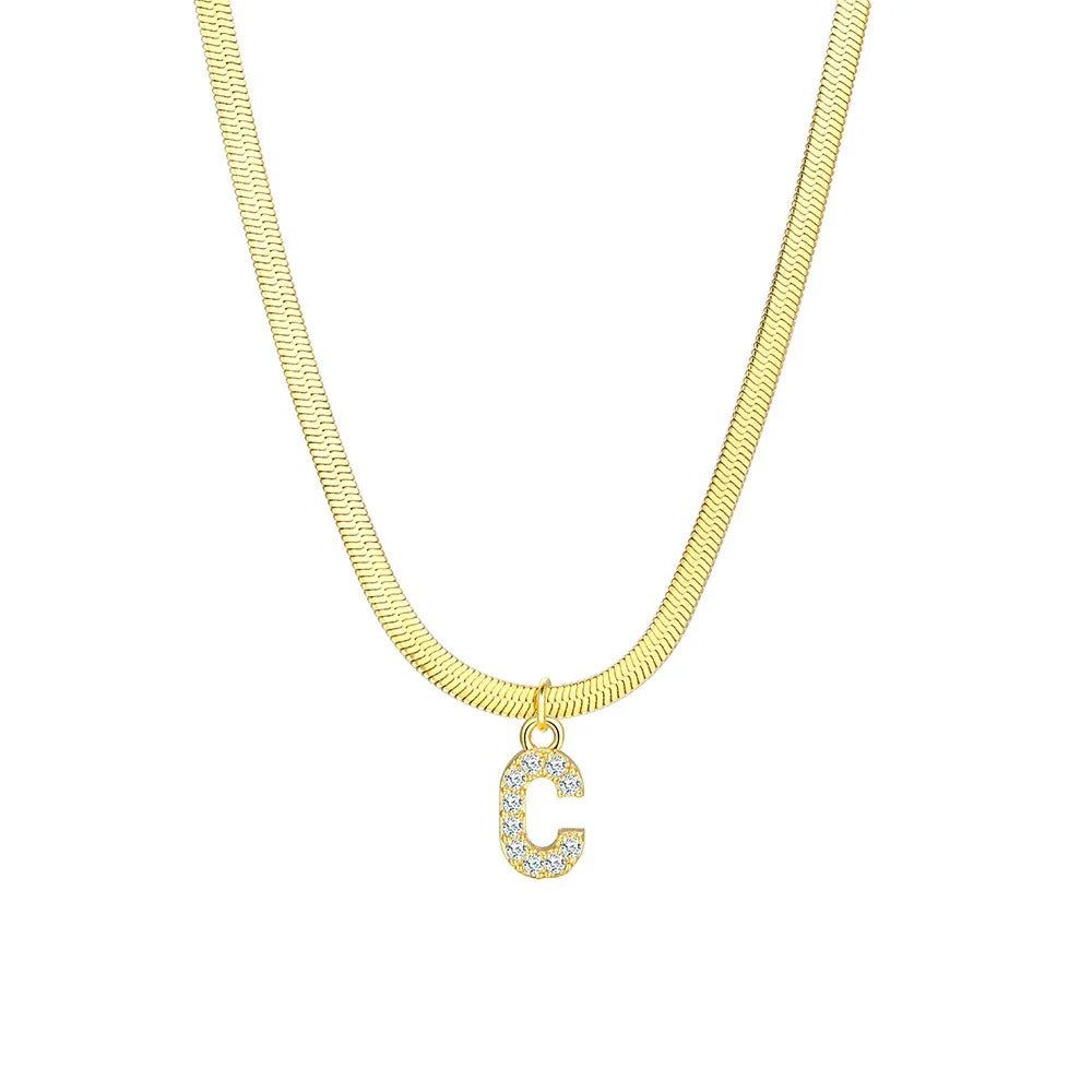 BowLift | Dainty Diamond Letter Initial Herringbone Necklace