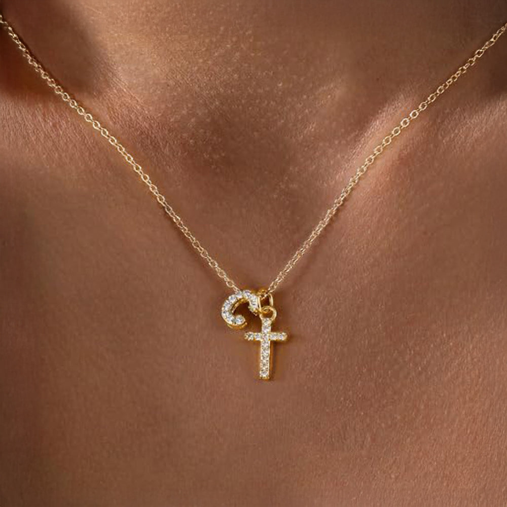 BowLift | Dainty Diamond Initial & Cross Necklace