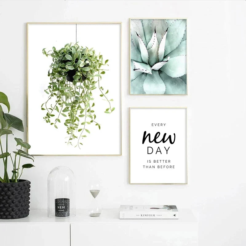 Cactus Eucalyptus Tropical Green Botany Wall Art Fine Art Canvas Prints Pictures For Living Room Kitchen Dining Room Home Decor | Bowlift