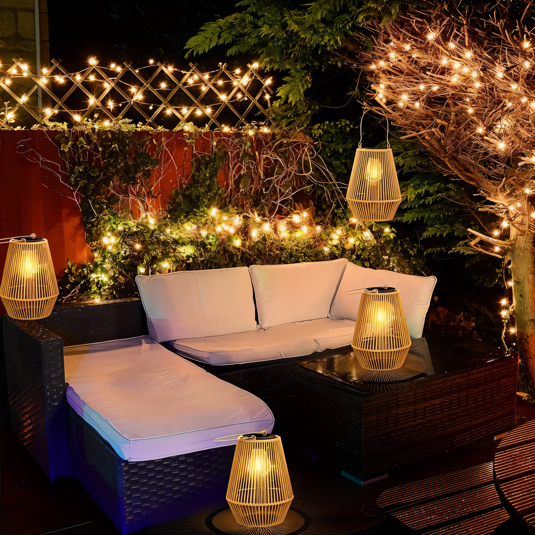 BowLift | CageRattan – Bamboo Solar Garden Light – Waterproof Hanging Lantern
