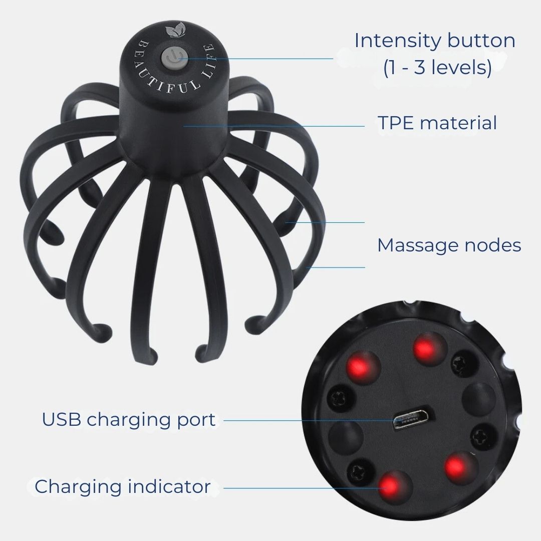 BowLift | Smart Electric Octopus Head Massager Machine for Scalp Massage, Stress Relief, Improved Sleep & Multi-Directional Vibration