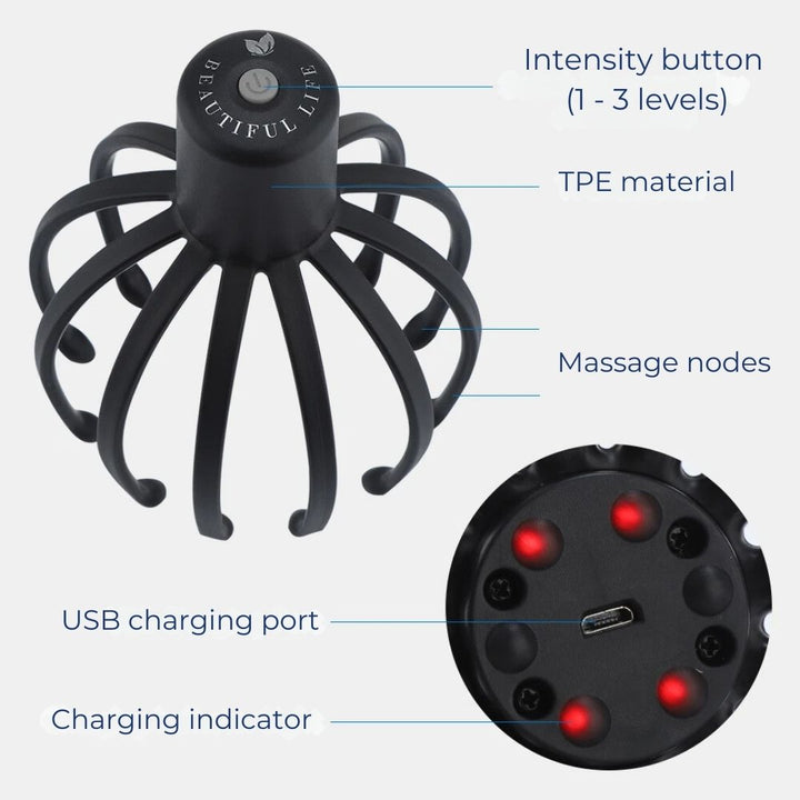 BowLift | Smart Electric Octopus Head Massager Machine for Scalp Massage, Stress Relief, Improved Sleep & Multi-Directional Vibration