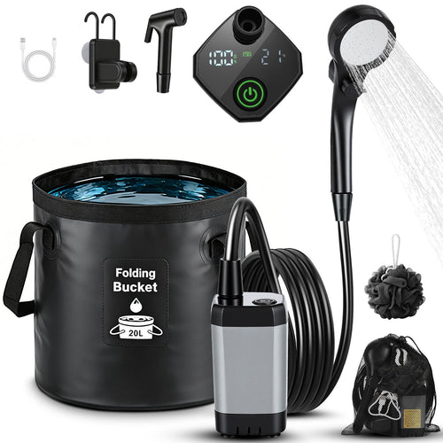 Portable Camping Shower Battery Outdoor Shower with 20L Folding Bucket | Bowlift