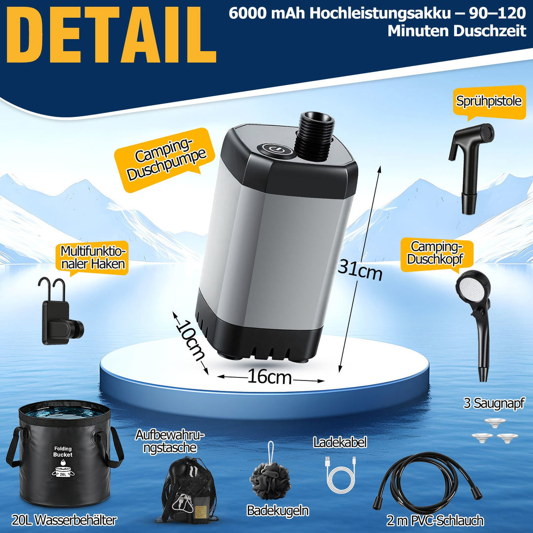Portable Camping Shower Battery Outdoor Shower with 20L Folding Bucket | Bowlift