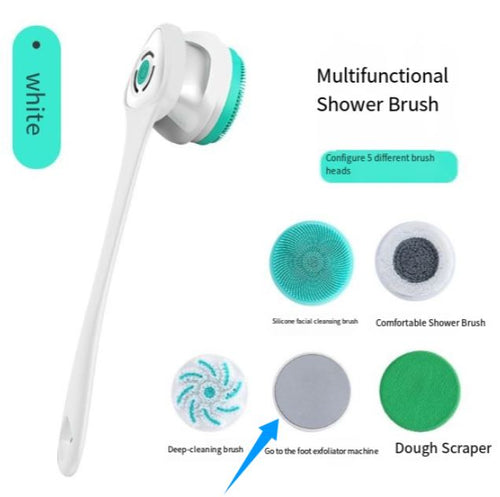 BowLift | All-in-One Rechargeable Body Brush Set, with 7 Replaceable Heads & Long Handle for Body, Face, Foot, Adult & Kids