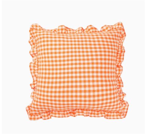 Square decorative cushion cover with ruffles and Vichy check Bowlift