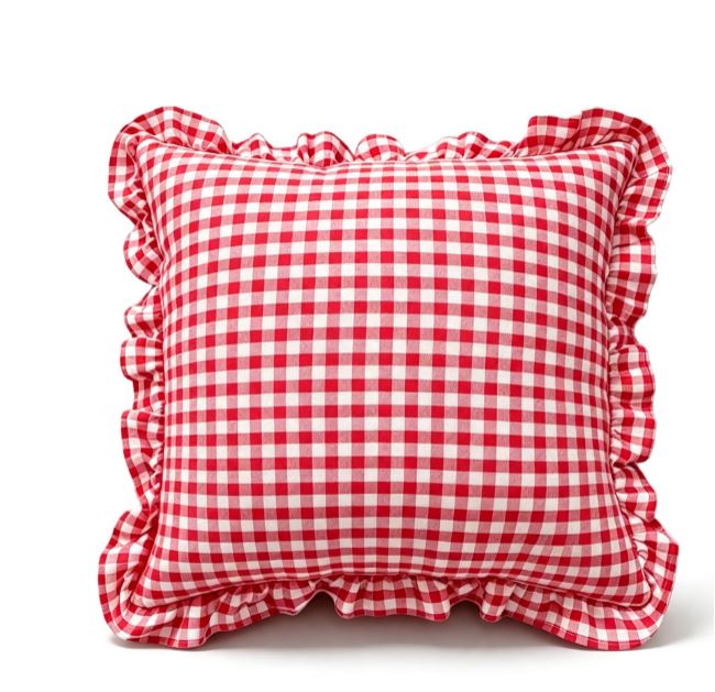Square decorative cushion cover with ruffles and Vichy check Bowlift