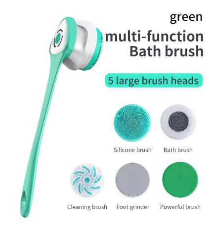 BowLift | All-in-One Rechargeable Body Brush Set, with 7 Replaceable Heads & Long Handle for Body, Face, Foot, Adult & Kids