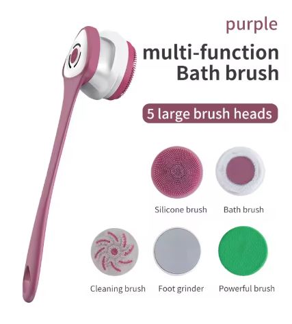 BowLift | All-in-One Rechargeable Body Brush Set, with 7 Replaceable Heads & Long Handle for Body, Face, Foot, Adult & Kids