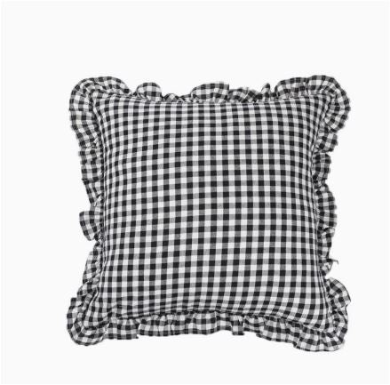 Square decorative cushion cover with ruffles and Vichy check Bowlift