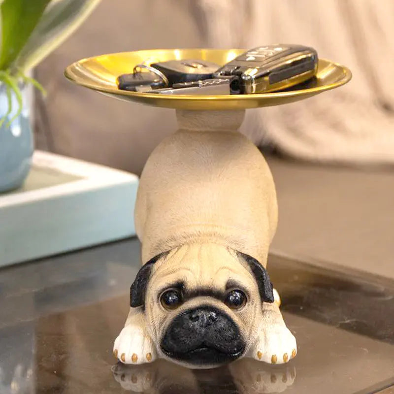 BowLift | Charming Dog Statue made of Resin with Tray for Keys & Small Items
