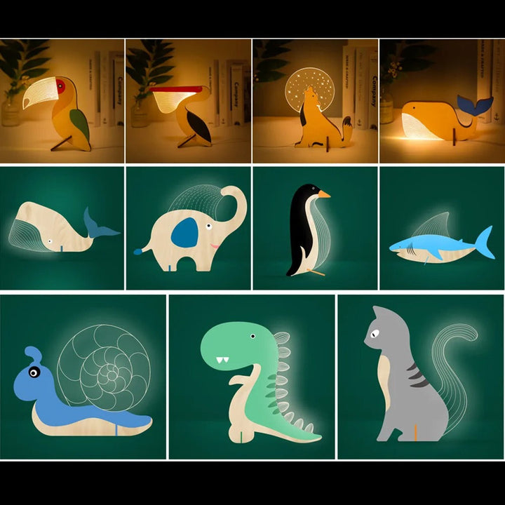 BowLift | Charming wooden animals LED bedside lamps
