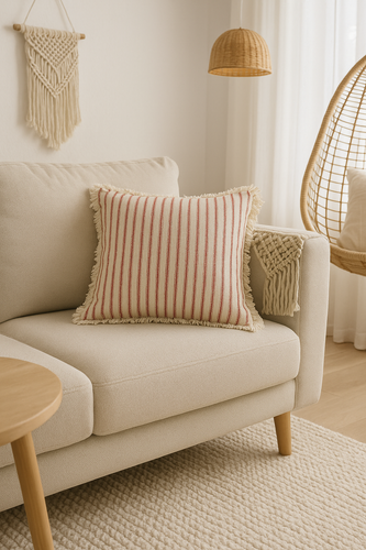 BowLift | Elegant Pillowcase with Jacquard Pattern and Fringes - Cotton-Linen Blend