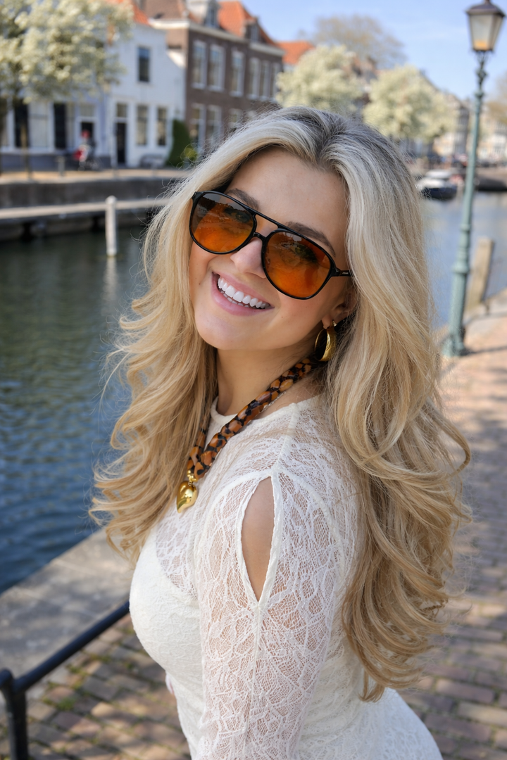 Oversized Aviator Sunglasses with Orange Lenses and UV Protection | Bowlift
